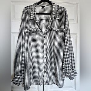 Torrid Ruffle Yoke Top 3 Black White Gingham Check Plaid Button Up - Size 3